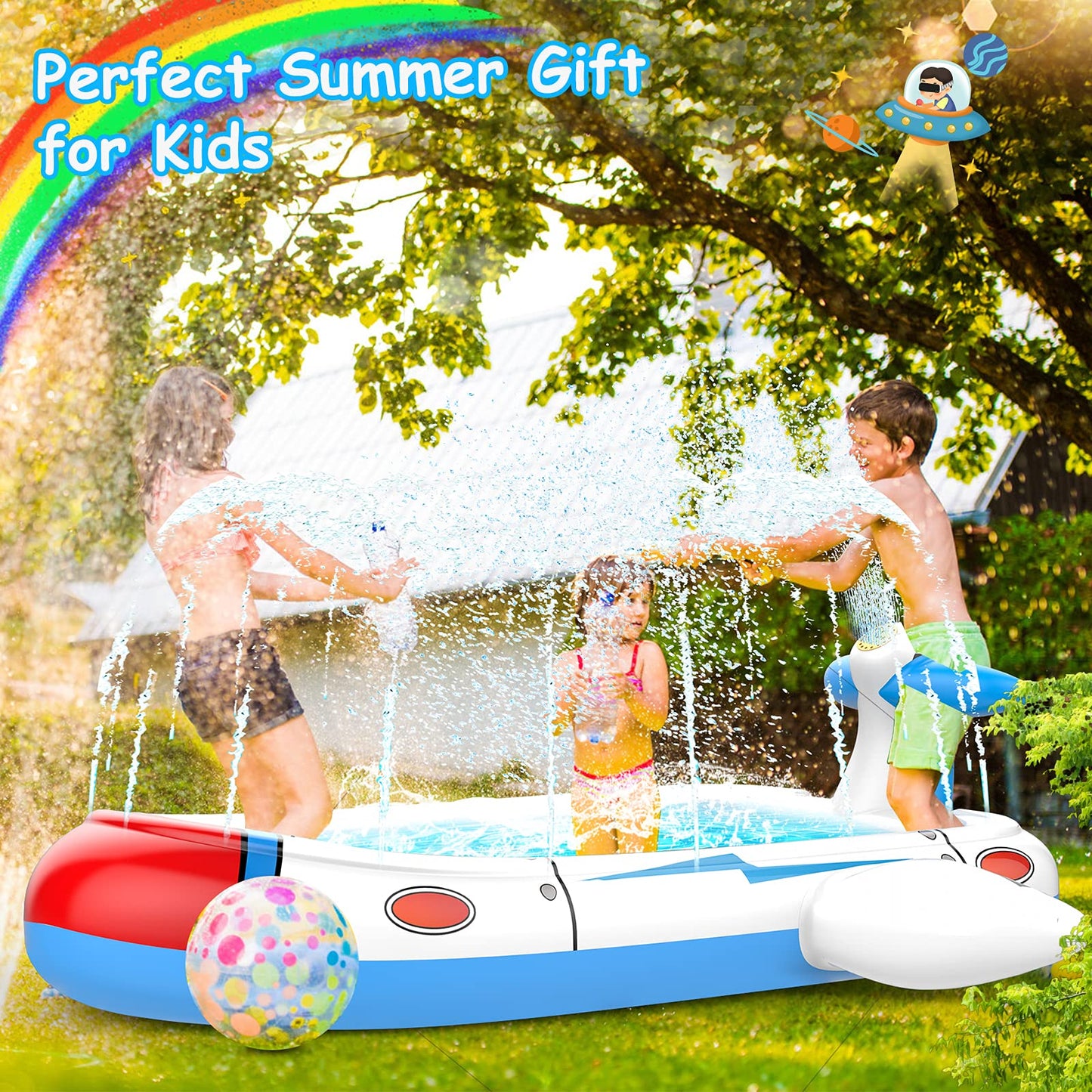 Kiddie Pool for Toddlers, Splash Pad for Kids Ages 4-8, 68" Inflatable 3-in-1 Swimming Pool for Kids, Backyard and Outside Sprinkler Play Mat Wading Pool for 3 4 5 6 Year Old
