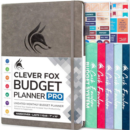 Clever Fox Budget Planner Pro - Financial Organizer + Cash Envelope Budget System. Monthly Finance Journal, Expense Tracker & Personal Account Book. Undated - Start Anytime. (7''x10'') – Gray