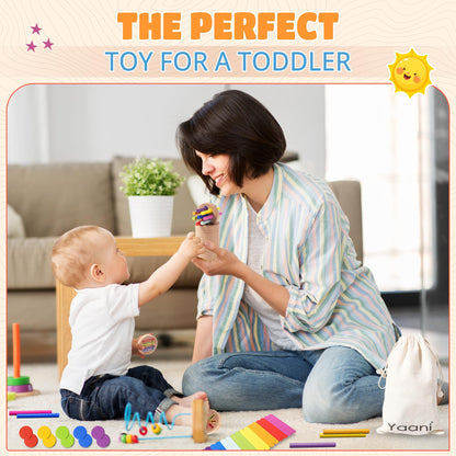 YAANI Montessori Toys for 1-3 Year Old: Wooden Sorting Sticks Toys for Toddlers Age 1 2 3, Fine Motor Developmental Infants Sensory Matching Games, Busy Board 18 Month Old Baby Boys Girls Gifts