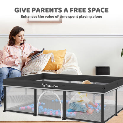 Taleco Gear Foldable Baby Play Pen with Mat, 50''x71'' Playpen for Babies and Toddlers, Playpen for Baby with Gate, Breathable,Foldable Travel Play Pen with 50 Ocean Balls