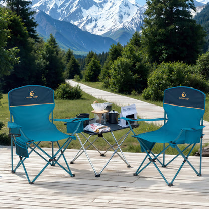 LET'S CAMP Camping Chair 2 Pack Folding Chair with 4-Can Cooler Bag Portable Lawn Chair with Cup Holder,Storage Pocket, Supports 350LBS, Collapsible Chair for Camp, Beach, Picnic (Blue)