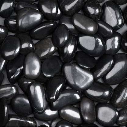 Ausluru 20 lbs Polished Black River Rocks, Natural Decorative Stones for Indoor Plants, Vases & Fish Tank, Includes 1 Engraved Inspirational Rock, 1-2 Inch Decorative Pebbles for Garden Landscaping