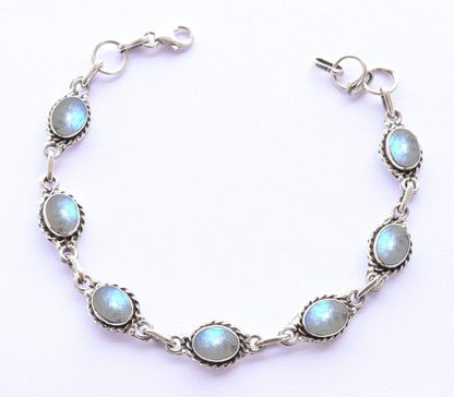 Avicrafts Rainbow Moonstone Bracelets Silver Overlay For Women Girl Gifts - Gemstone Adjustable Handmade Link Bracelets For Her