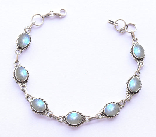 Avicrafts Rainbow Moonstone Bracelets Silver Overlay For Women Girl Gifts - Gemstone Adjustable Handmade Link Bracelets For Her