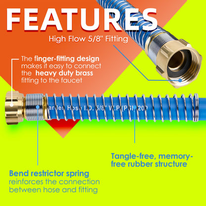 Flaronro 5/8 IN. × 5FT. Heavy Duty Rubber Garden Hose, High Flow 5/8" I.D. Brass Fitting No Memory Durable Heavy Duty Water Hose Leader Hose for Watering, Irrigation, Water Transfer Pump