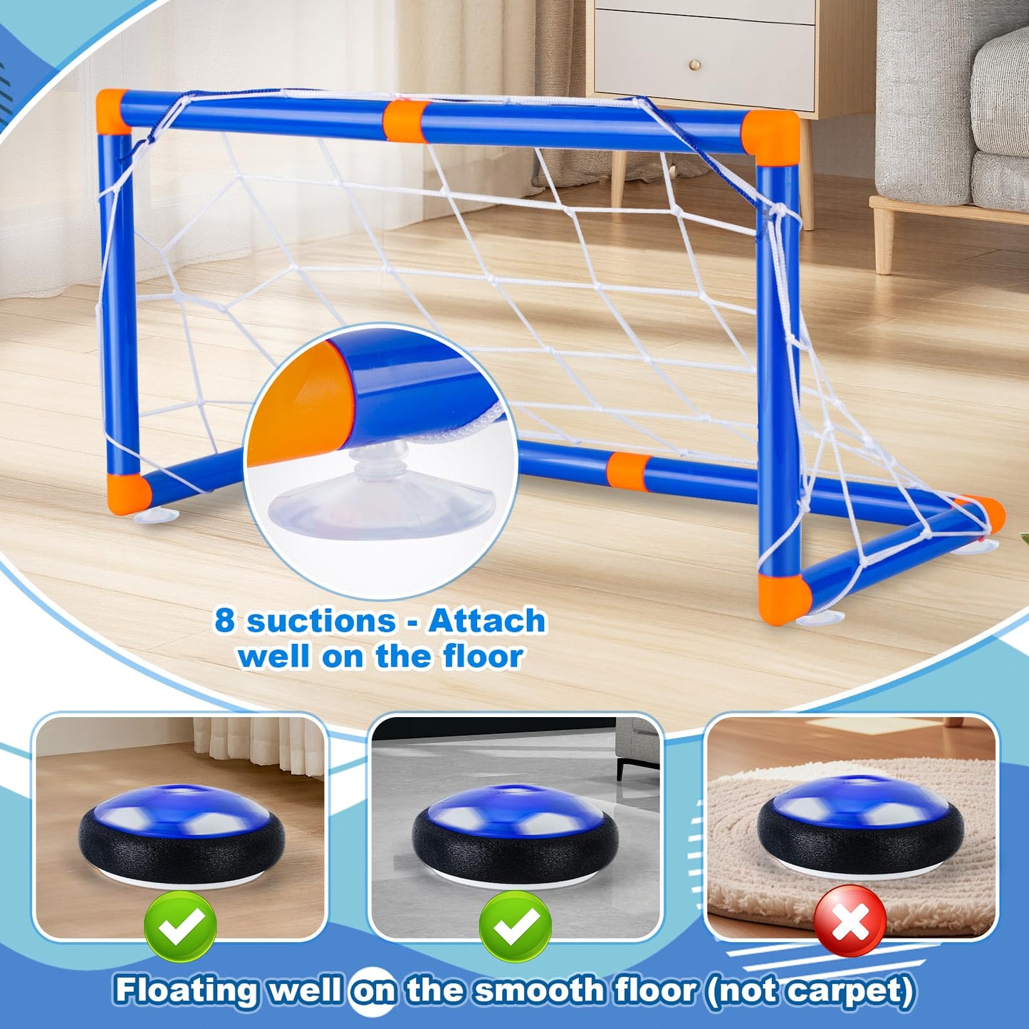 NEUBSAW 4-in-1 Hover Soccer Ball Hockey & Bowling Set, LED Air Floating Sports Toy for Indoor Outdoor Play for Kids Ages 3-12, Birthday for Boys Girls Toddlers