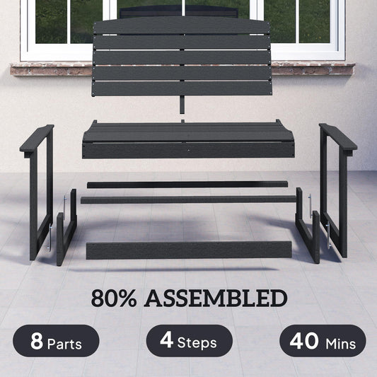 Outsunny 2-Person Outdoor Glider Bench, HDPE Weather Resistant Patio Double Swing Glider Rocking Chair Loveseat with Armrests, Slatted Seat and Backrest for Backyard Garden Porch, Distressed Black