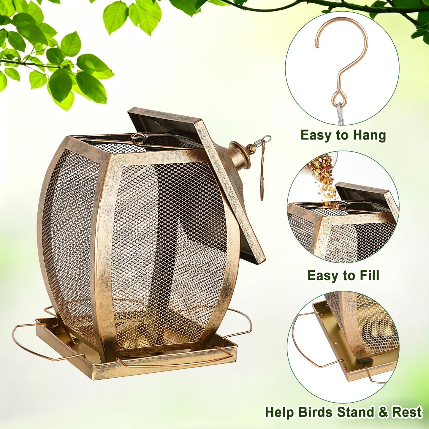 Bird Feeder, Heavy Duty Metal Wild Bird Feeders for Outdoors Hanging, 9 Lbs Extra Large Bird Feeder for Garden Yard Outside Backyard, Retro Lantern Shape