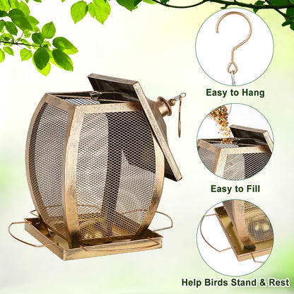 Bird Feeder, Heavy Duty Metal Wild Bird Feeders for Outdoors Hanging, 9 Lbs Extra Large Bird Feeder for Garden Yard Outside Backyard, Retro Lantern Shape