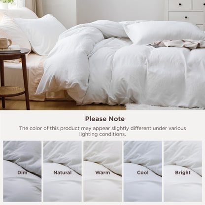 Bedsure White Duvet Cover Queen Size - 3 Pieces Prewashed Cotton-Like Polyester Extra Soft Bedding Set, Includes 1 Duvet Cover 90x90 Inches with Zipper Closure & 2 Pillow Shams, Comforter Not Included