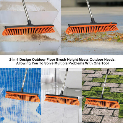 18" Push Broom Outdoor with Rubber Squeegee,Heavy Duty Broom Brush with Handle,Stiff Bristles for Patios and Deck Dirt Garage Warehouse Driveway Concrete Floor Cleaning Scrubbing