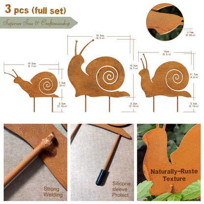 OUUJUOZ 3pcs Metal Yard Art,Snail Garden Decor, Outside Lawn Ornaments Porch Backyard Sculpture, Patio Lawn Garden Yard Decorations