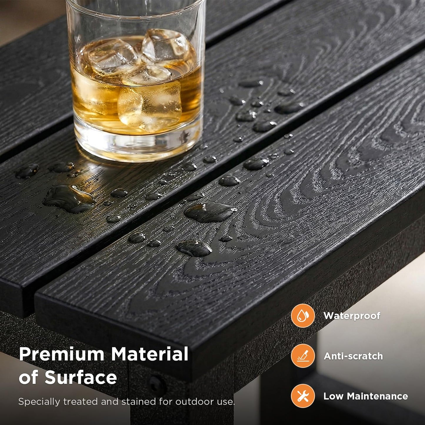 ODK Outdoor Coffee Table with Double-Layer Storage, Rectangle Weather-Resistant Patio Coffee Table for Garden, Balcony, Hot Tub, Poolside, Heavy-Duty Metal Frame, Black
