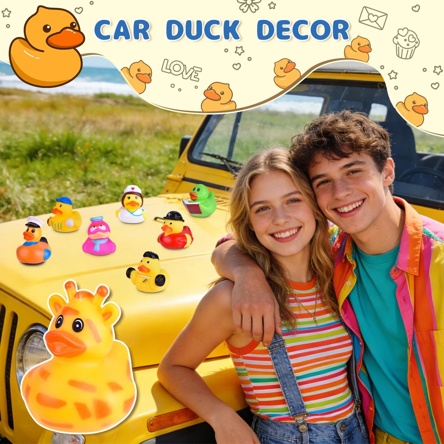 55 Packs Rubber Ducks in Bulk Assortment Car Ducks for Ducking, Small Rubber Duckies for Toddler Baby Bath Toys Floater Duck Bath Pool Toys Kids Party Favors with Mesh Carry Bag