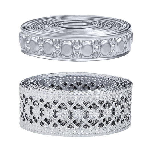 CraftyCrocodile Set of 2 Metal Ribbons for Decor Craft - 1 1/4" and 0.8", 3 Yards Long, Bundle
