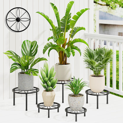 NQW 5 Pack Metal Plant Stand Indoor Outdoor,Indoor Plant Stands for Patio Rustproof,Heavy Duty Flower Pot Stands for Multiple Plant,Black Potted Plant Holder for Home(BlackLeaf)