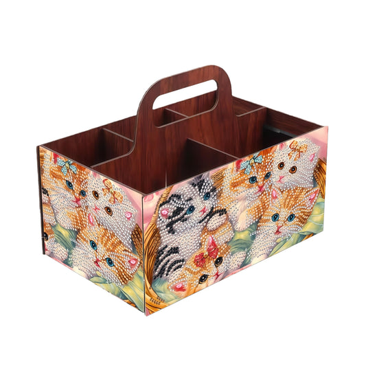 LSQFS DIY Diamond Painting Wooden Storage Box with Handle, 5-Grid Organizer for Craft Supplies, Desktop Storage Case, Portable Decorative Box for Home & Office, Ideal Diamond Art Kits for Adults