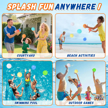 Reusable Water Balloons, 12 Pcs Self-Sealing Quick Fill Silicone Water Bombs, One-Hand Easy Fill Refillable Summer Pool Toys Easter Gifts for Kids & Adults, Splash Balls for Water Game