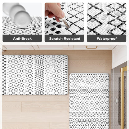 KIMODE Kitchen Mats 2PCS,Cushioned Anti Fatigue Kitchen Rugs and Mats,Non Skid Waterproof Kitchen Mats for Floor,Comfort Foam Standing Mat for Home Decor, Office,Sink,Laundry Room,Desk,Black and White