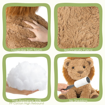Karister Lion Plush Toy, 17.7" Mother Lion Stuffed Animal with 3 Cute Baby Lions, 4Pcs Wild Animal Stuffed Toy for Kids Boys Girls, Safari Animal Plushies Gift for Christmas Birthday, Brown