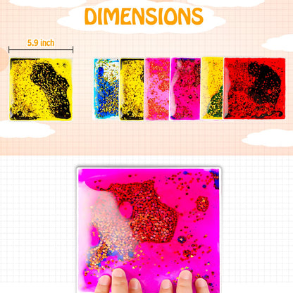 Onyoloy Sensory Soft Gel Liquid Toys: Water Sensory Fidget Toys Square Sensory Toys for Autistic Children 6-Pack