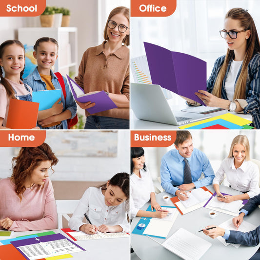 Bstoyder Folders with Pockets, 120 Pack Assorted Colors, 3 Hole Punched with Business Card Slot, Letter Size File Folders for School, Office, Home