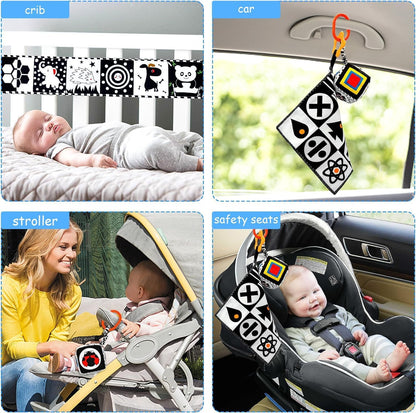 FELSOOGRE 7 Pcs Black and White High Contrast Baby Toys for Newborn, Tummy Time Toys Montessori Toy for Babies 0-6 Months, Sensory Newborn Infant Toy Soft Book for 0-3 3-6 6-12 Months Boys Girls