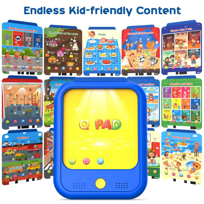 Qiaojoy Kids Learning Tablet Educational Learning Pad for Toddlers 2-5 to Learn Alphabets, Numbers, Foods, Time, Music, Talking Cards for Toddlers，Learning Educational Toy Kids Gifts