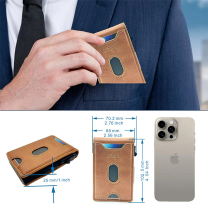 wiigd Men's Slim Bifold Wallet with Pop-Up Card Holder – RFID Blocking, Minimalist Aluminum Case, ID Window, Coin Pocket,Front Pocket Wallet with Gift Box(Brown)