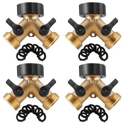 IPOW Brass Heavy Duty 2 Way Y Valve Garden Hose Splitter Adapter High Flow Spigot Splitter + 6 Rubber Hose Washers with Comfort Grip Use