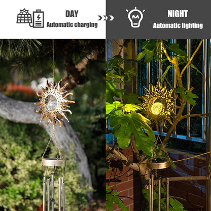 Yonxuleo Sun Solar Wind Chimes for Outside Lights Prefert Gifts for Mom Wife Unique Crackle Glass LED Warm Light Outdoor Hanging Decor Windchimes for Garden Yard Patio Christmas Birthday Mothers Day