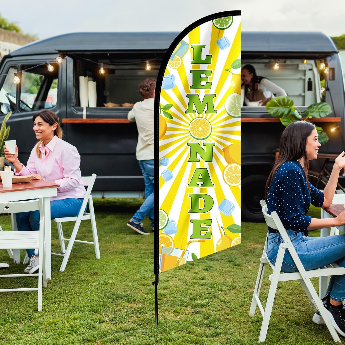Nlicrst 2 Set Lemonade Feather Flag Kit - Includes Vibrant Lemon Banners, Sturdy Flag Poles & Carrying Bag, Eye-Catching Lemonade Stand Decor for Outdoor Advertising, Yard Sales, Parties & Events