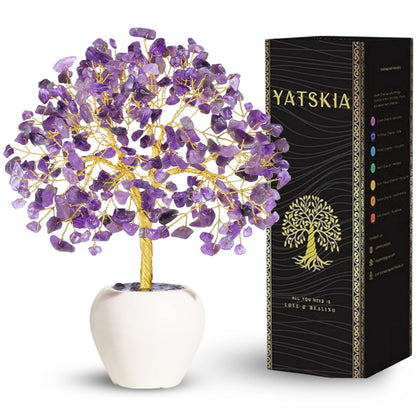 YATSKIA Amethyst Tree, Healing Crystals and Stones, Jade Crystal Tree of Life, Crystals Decor, Feng Shui Decor, Birthday Gifts for Women, Healing Crystal Gifts for Women