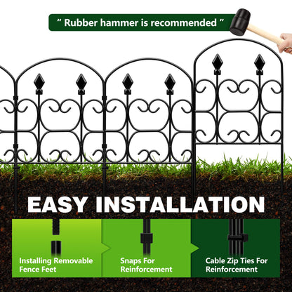 QIAOKAIYAN 19 Pack Decorative Garden Fence Panels – 24in(H) x 20.57ft(L) Black Metal Fence with Floral No Dig Animal Barrier Fence Rustproof Garden Edging for Yard Patio Dog Outdoor Decor Flower Bed