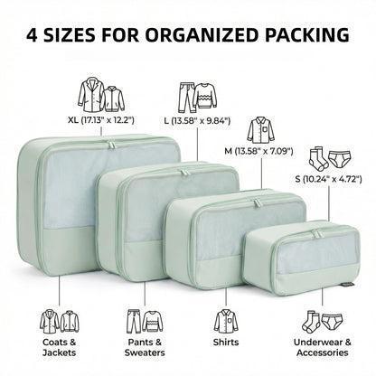 SOARSAIL 4 Piece Compression Packing Cubes for 3–7 Day Travel, Lightweight Travel Organizers with Breathable Mesh, Double-Zipper Packing Cubes for Carry-On & Suitcases (Light Green)