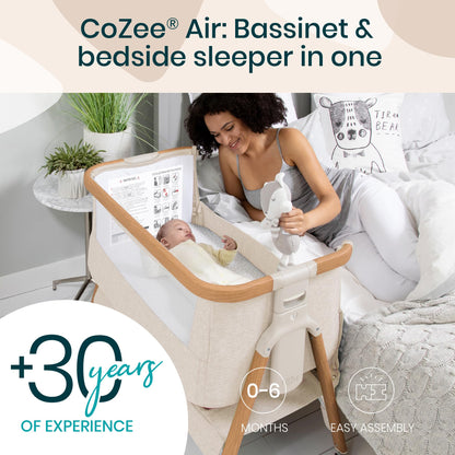 Tutti Bambini CoZee® Air Baby Bassinet & Bedside Sleeper - Rocking Bassinet for Baby, Fast-Folding with Travel Bag, Deluxe Airflow Mattress & 6 Mattress Heights, 0-6 Months (Walnut & Ecru)