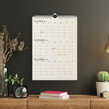Karto 3 Month Wall Calendar 2025-2026 - Vertical 11x17 inch July 2025 to December 2026 - Boost Your Productivity and Easy Planning with the Aesthetic Monthly Calendar - Beige