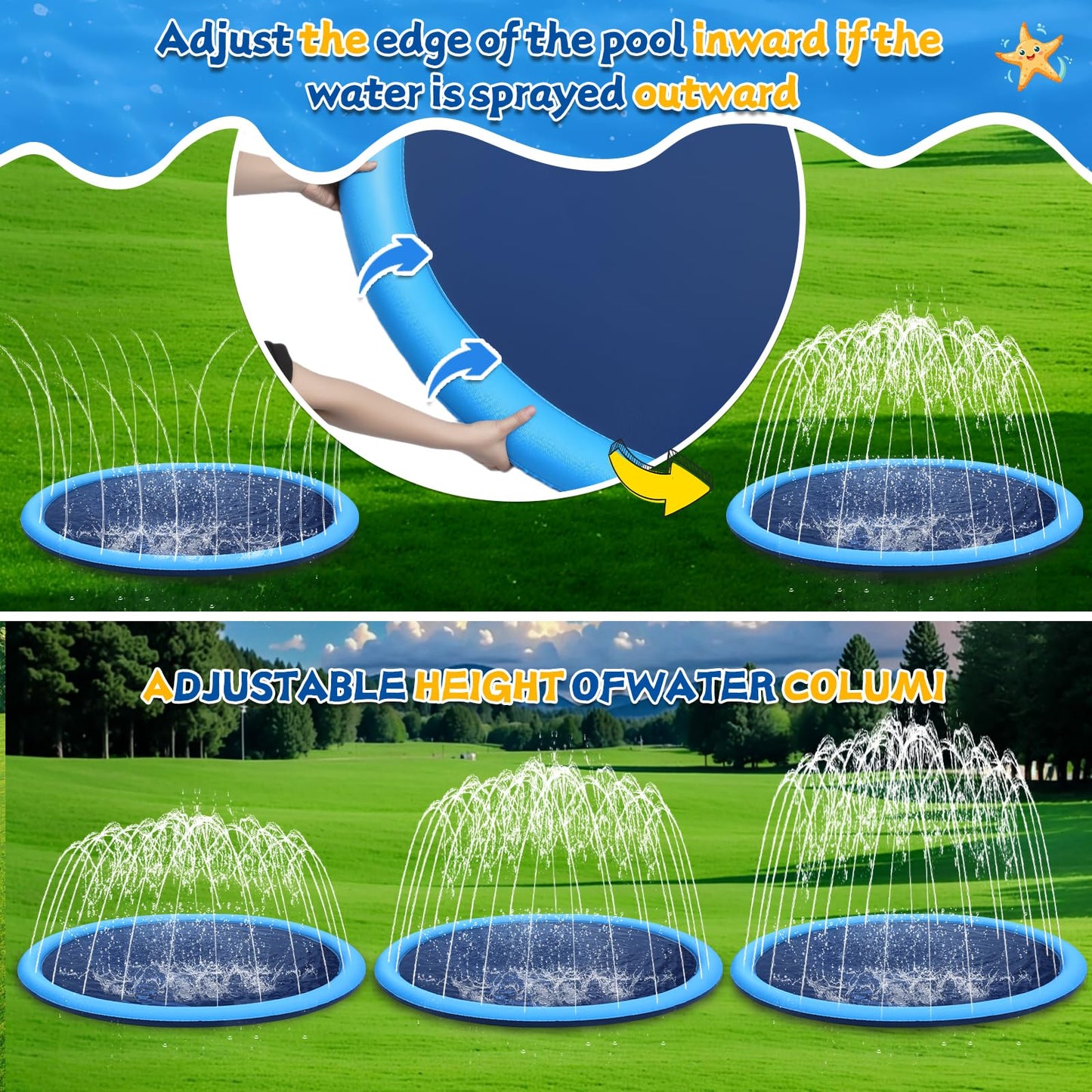 127inch Extra Large Non-Slip Splash Pad Sprinkler for Kid and Dog, Toddler Outdoor Toys for Ages 3-12 Boys Girls, Kiddie Dog Pool, Summer Outdoor Water Kids Toys, Parent Games, Backyard, Lawn