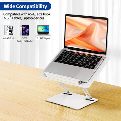 BESIGN BS01 Book Stand for Reading, Adjustable Book Holder, Ergonomic Laptop Stand with Elastic Page Clips for Music Scores, Recipe, Tablet, Laptop (White)