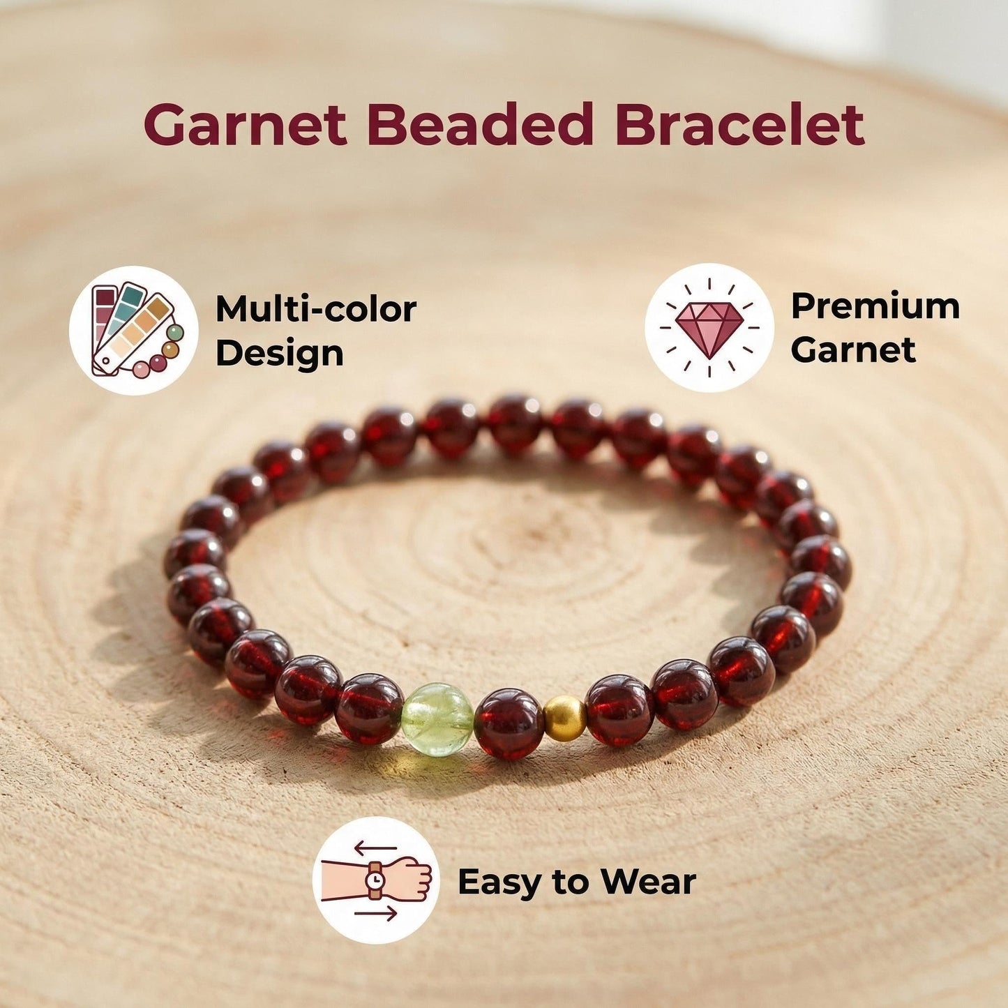 CNYTPE Garnet Bracelet for Women – Red Garnet Jewelry, Healing Crystal Bracelet, Handmade Gemstone Jewelry, Symbol of Love, Happiness & Harmony (Garnet + Prehnite Bracelet)