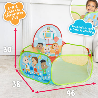 CoComelon Playground Ball Pit, Pop Up Tent with 25 Play Balls and Basketball Hoop, Toddlers 18M+