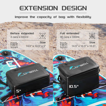 UPWELL Paddleboard Accessories SUP Cooler Deck Bag, PVC Paddle Board Surf Bag for Paddle Board, Kayak, Black Soft Small Camping Cooler for Travel Beach Waterproof