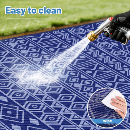 StepTastic Outdoor Rug 5x8 ft Waterproof, Reversible Plastic Straw Rug, Patio Rug, Outdoor Area Rug for RV Camping, Porch, Deck, Balcony, Backyard, Picnic, Beach, Garden, Camper, Blue & White