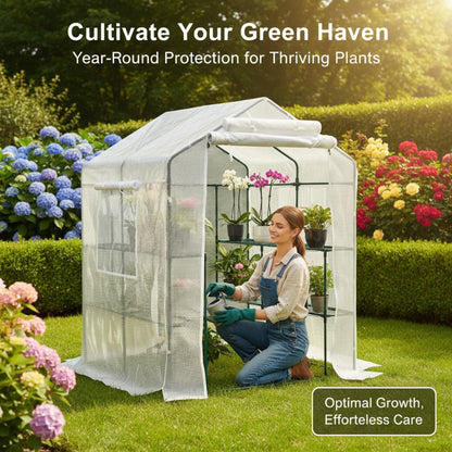 Solayis 56"×55"×74" Walk-in Garden Greenhouse | Thickened PE Cover & Heavy Duty Steel Frame | 3 Tiers 4 Shelves, Mesh Door & Windows | Portable for Indoor Outdoor Use (White)