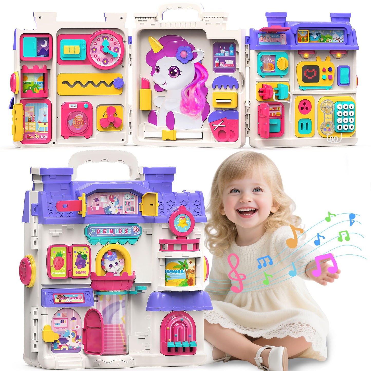 ELFJOY Montessori Toys for 1 Year Old Girl Gifts, Busy Board for 1 2 Year Old - 56+ Activities Bilingual Early Educational Learning Toddler Baby Girl Toys, First Birthday Gifts for 1 2 Year Old Girls