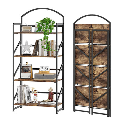 BHG Arched Bookshelf 4 Tier Shelf Storage Organizer Bookcase,No Assembly Folding Book Shelf for Living Room,Bedroom Home Office Rack Bookhelves