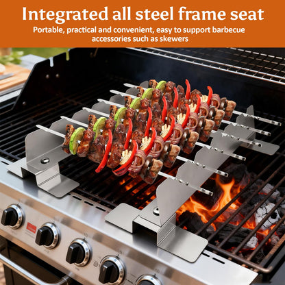 2 Pack Stainless Steel Skewer Rack Anti Tip Skewer Holder Set with Reinforced Base for BBQ Kabob Grilling Accessories
