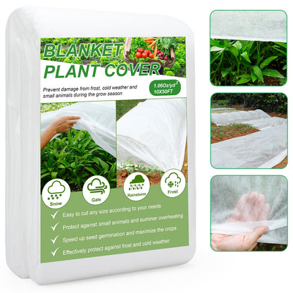 YDSL Plant Covers Freeze Protection 10FT×50FT, 1.06 oz/yd² Floating Row Covers for Garden Beds Pest/Sun Protection, Frost Cloths for Outdoor Plants for Vegetables Flowers Fruits Winter Protection