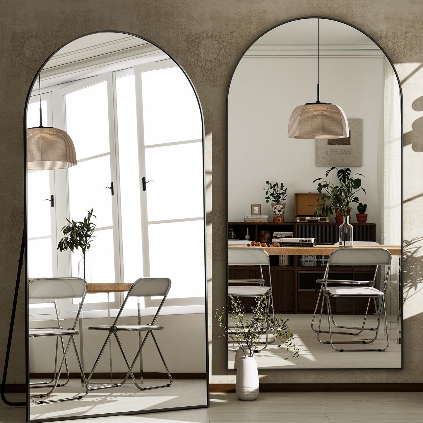 GLSLAND-34x76 inch Wall Mount Arched Full Length Mirror-Aluminum Alloy Frame High Definition-Full Body Mirror for Bedroom or Living Room,Black