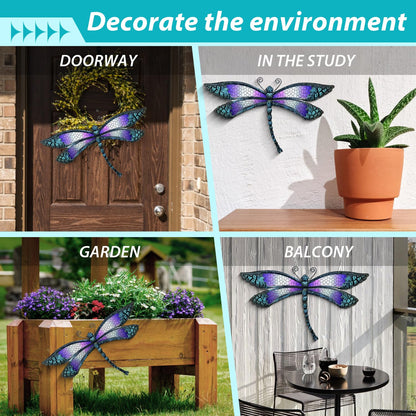 POXOHO Metal Dragonfly Wall Decor - Outdoor Wall Decor Garden Dragonfly Decor for Patio - Dragonfly Metal Wall Art for Living Room, Bedroom, Dragonfly Gifts(15 inch, Metal&Glass)